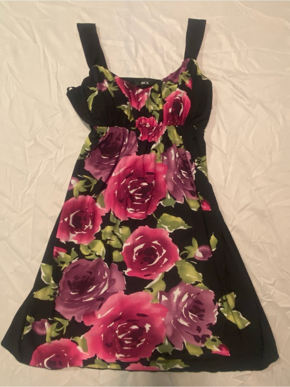 NWT VTG BCX Y2K Bold Rose Floral Empire Waist Dress M - Picture 5 of 15